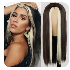 Medium Length Straight Wig Brown With Blonde Money Pieces (Gently Used)